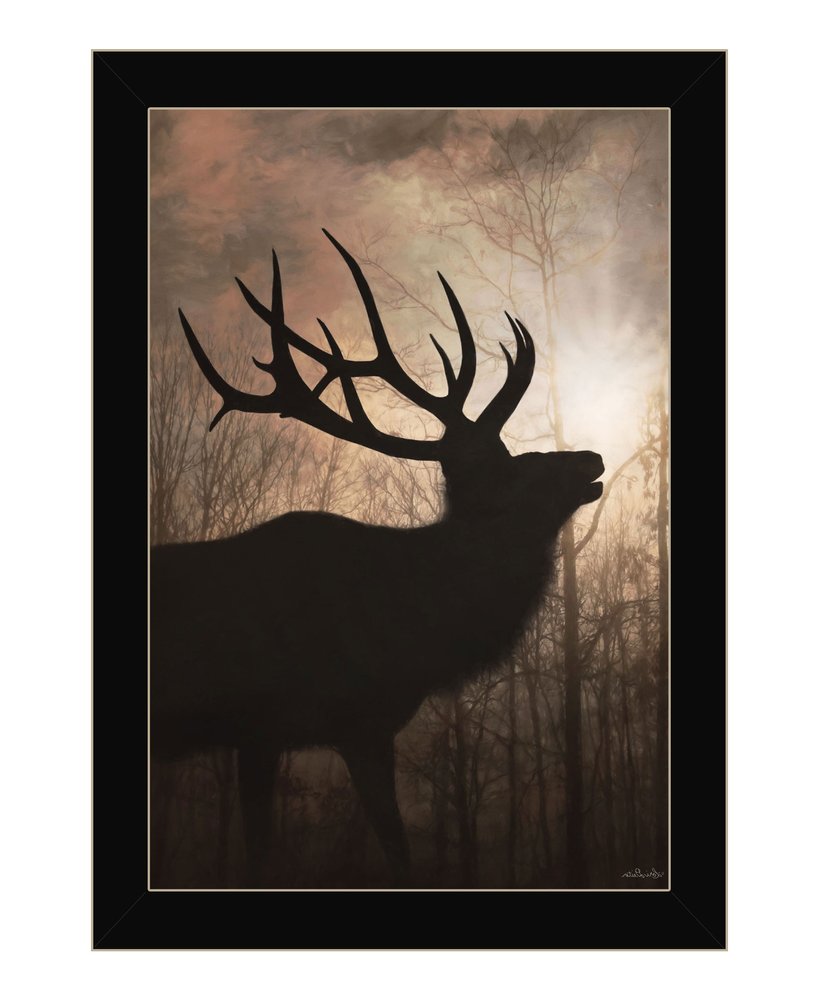 Elk Sunrise White Framed Print Wall Art