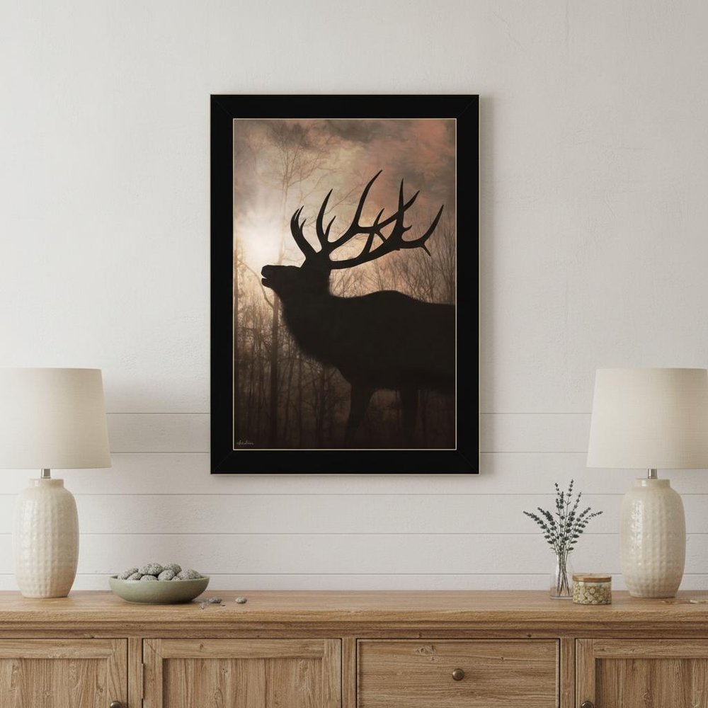 Elk Sunrise White Framed Print Wall Art