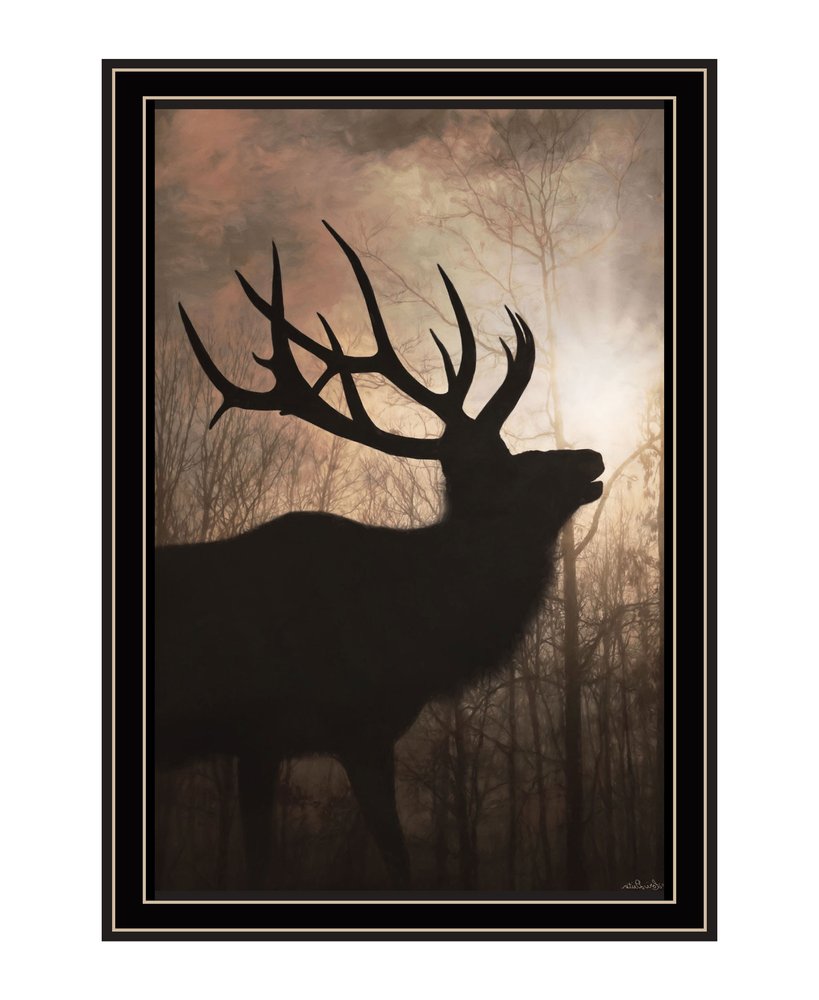 Elk Sunrise White Framed Print Wall Art