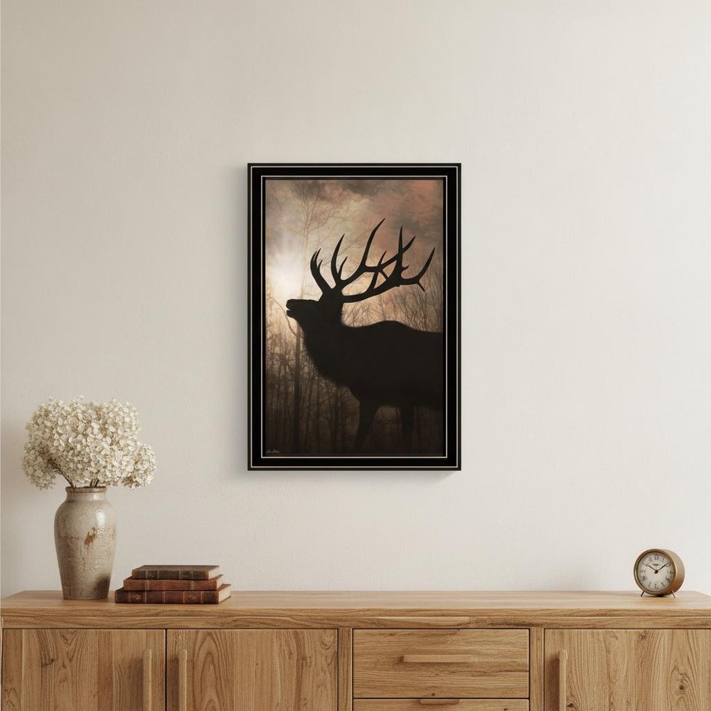 Elk Sunrise White Framed Print Wall Art