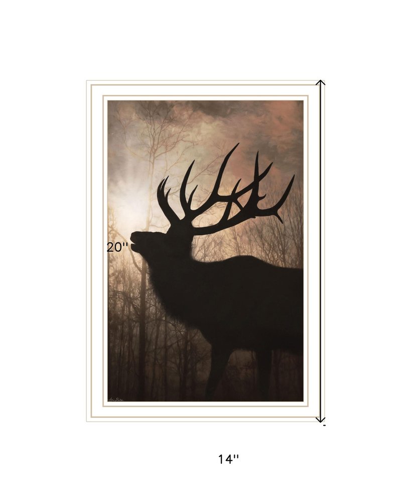 Elk Sunrise White Framed Print Wall Art