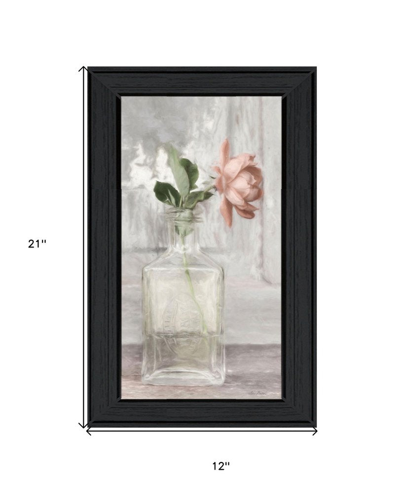 Cottage Peach Rose Black Framed Wall Art