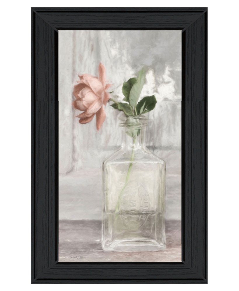 Cottage Peach Rose Black Framed Wall Art