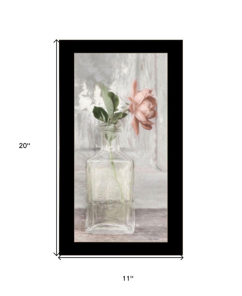 Cottage Peach Rose Black Framed Print Wall Art