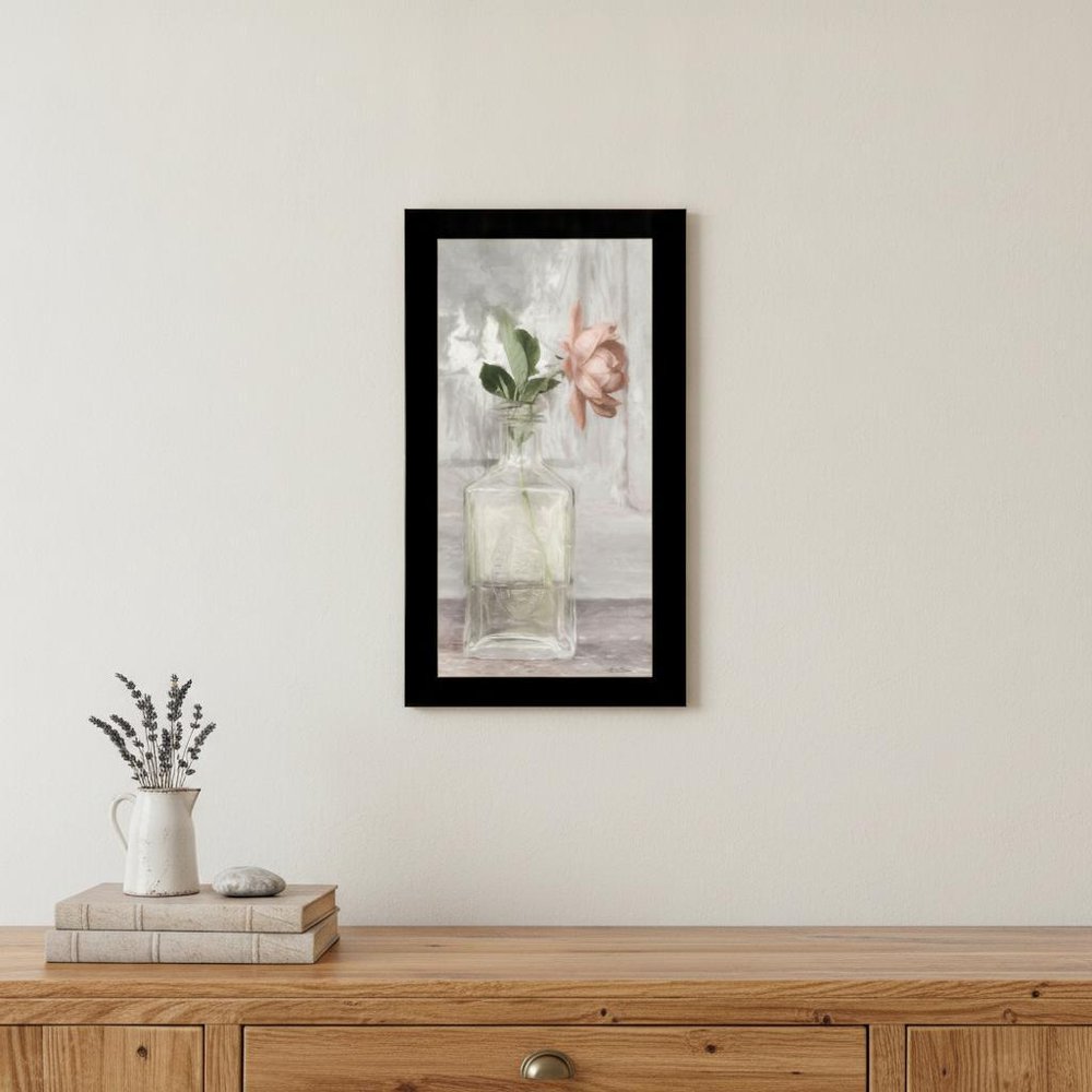 Cottage Peach Rose Black Framed Print Wall Art