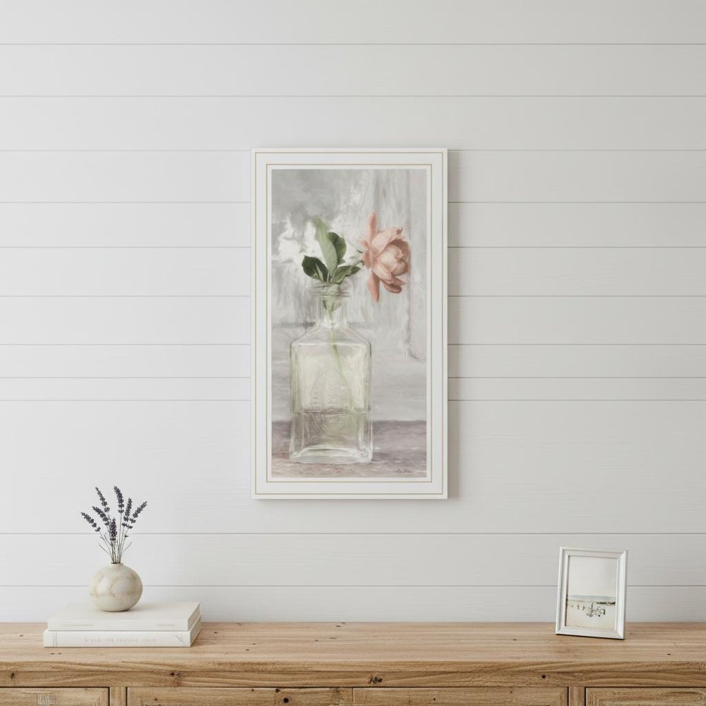 Cottage Peach Rose Black Framed Print Wall Art