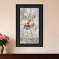 Cottage Peach Roses Black Framed Print Wall Art