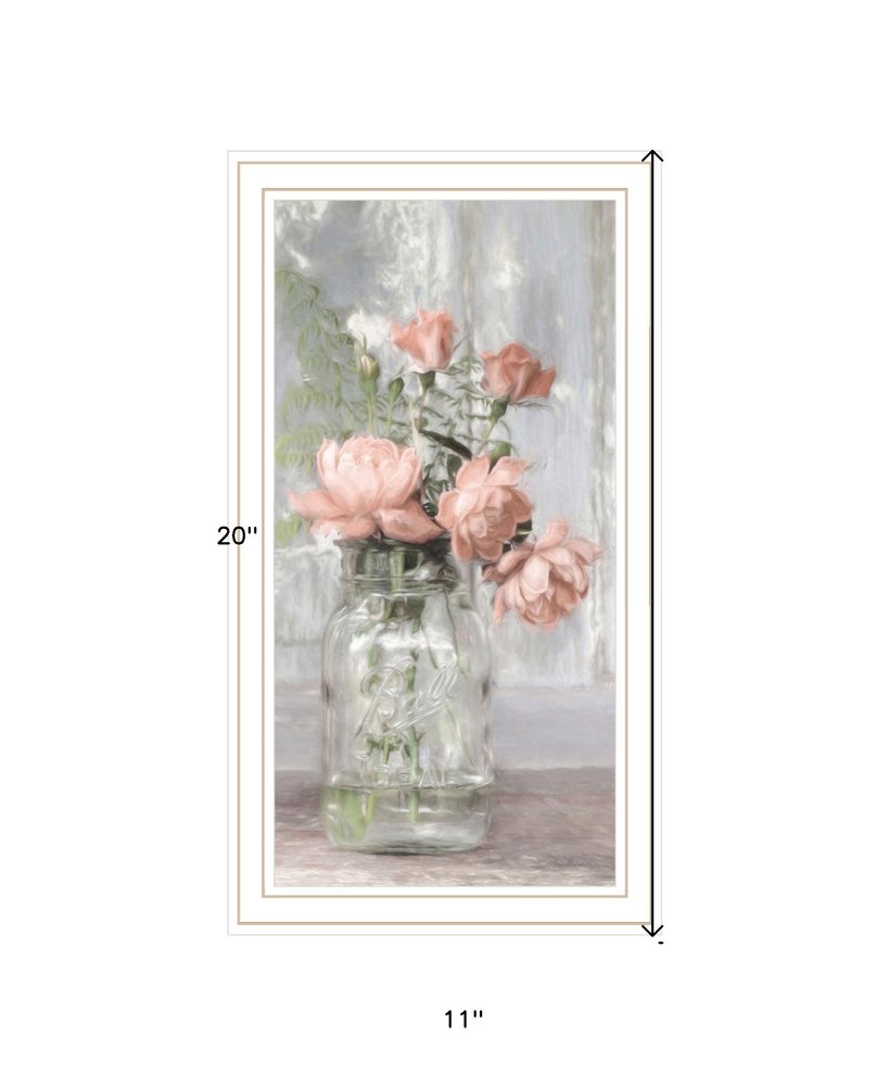 Cottage Peach Roses Black Framed Print Wall Art