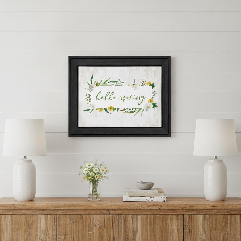 Hello Spring Black Framed Print Wall Art