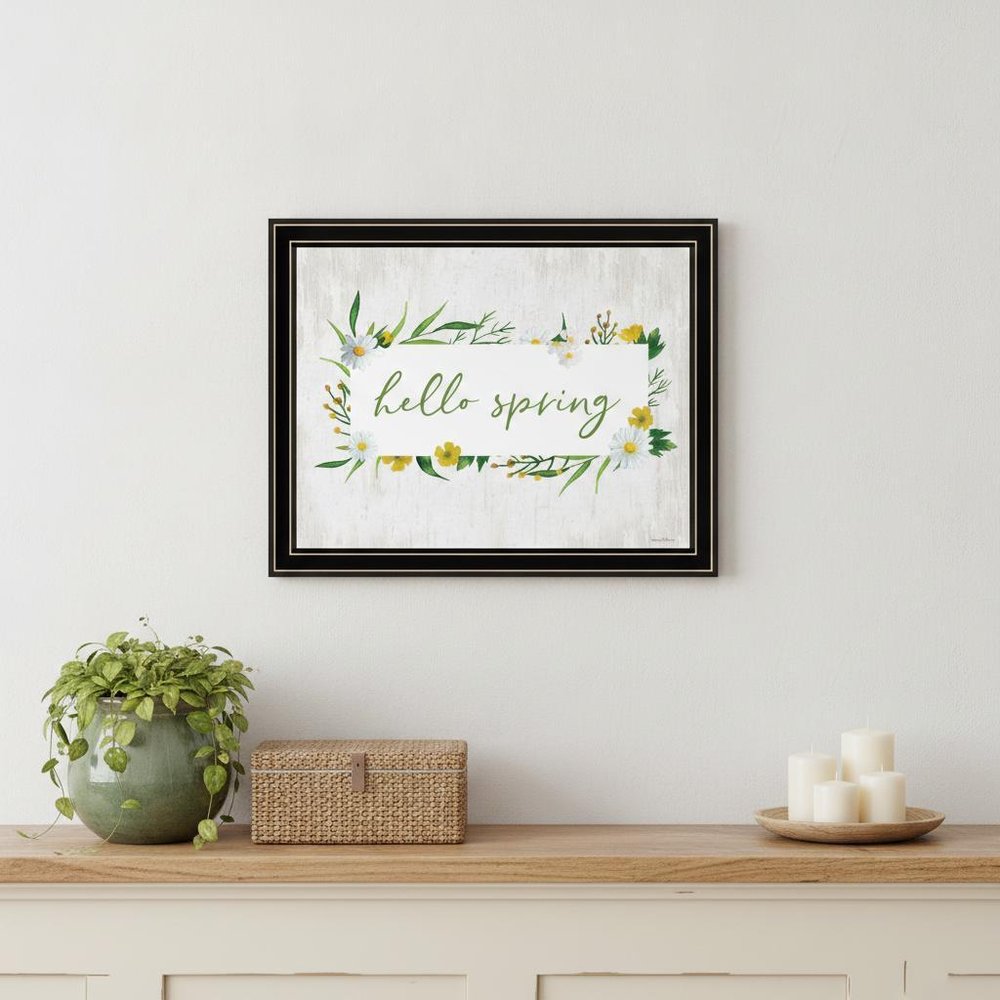 Hello Spring Black Framed Print Wall Art
