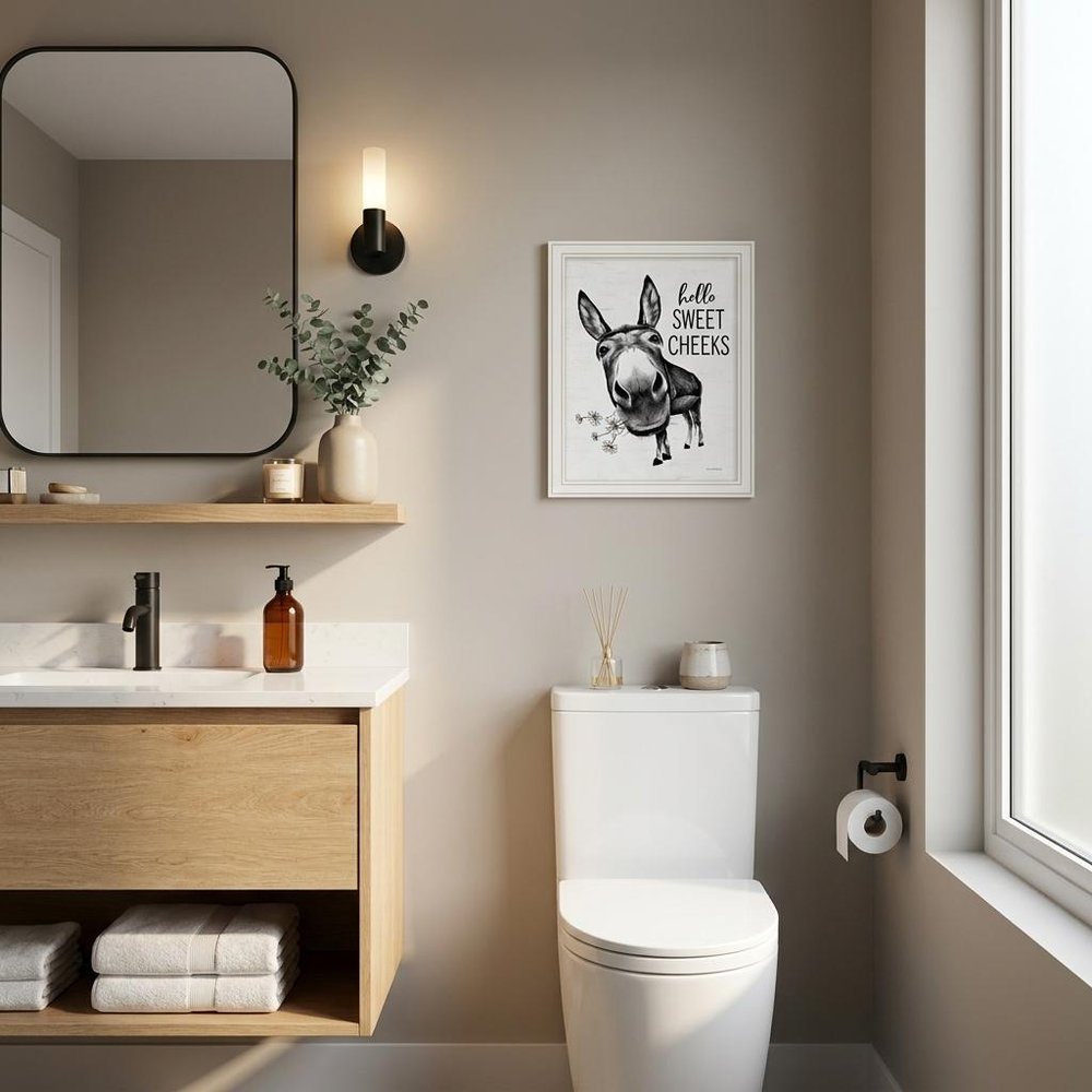 Hello Sweet Cheeks Donkey Black Framed Print Bathroom Wall Art