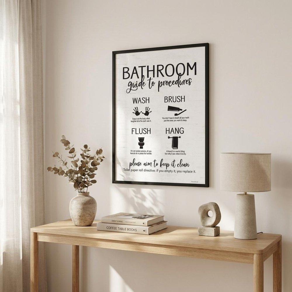 Bathroom Guide Black Framed Print Bathroom Wall Art
