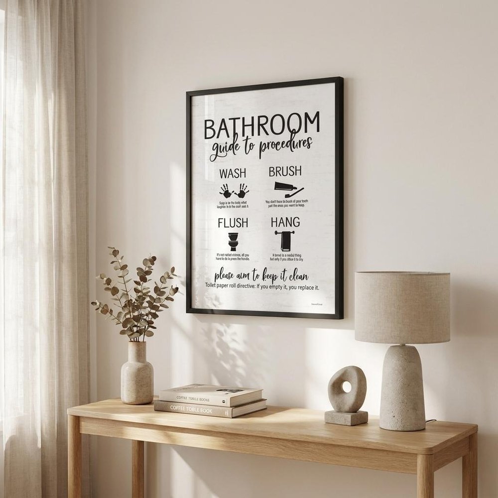 Bathroom Guide Black Framed Print Bathroom Wall Art