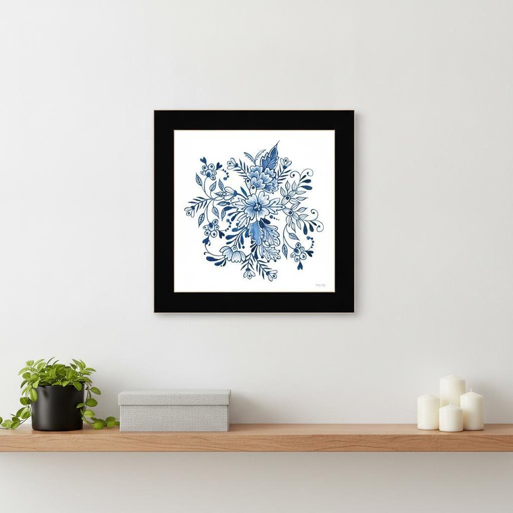 Floral Calligraphy Sketches Black Framed Print Wall Art