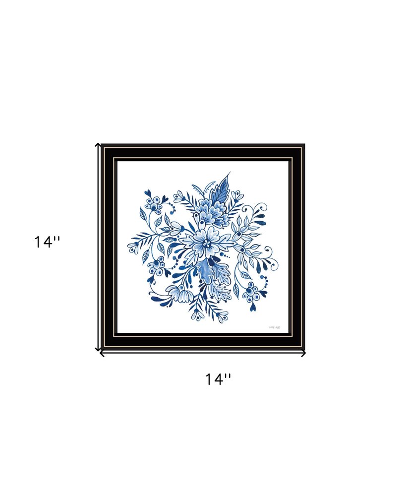 Floral Calligraphy Sketches Black Framed Print Wall Art
