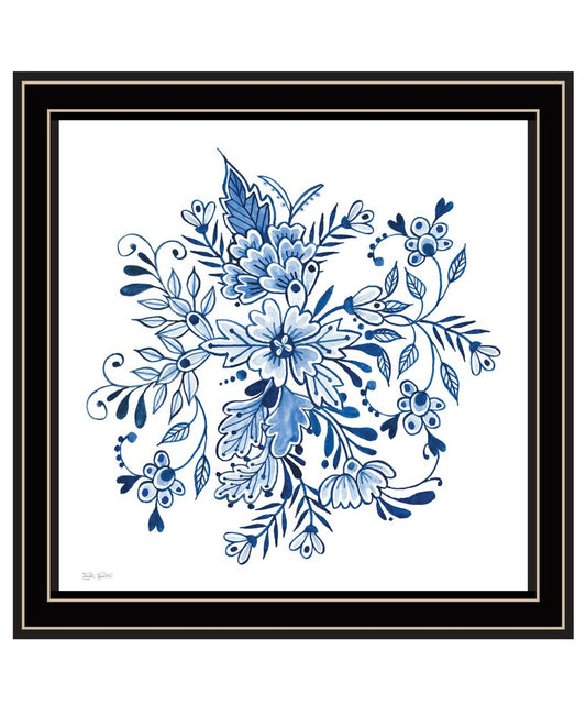 Floral Calligraphy Sketches Black Framed Print Wall Art