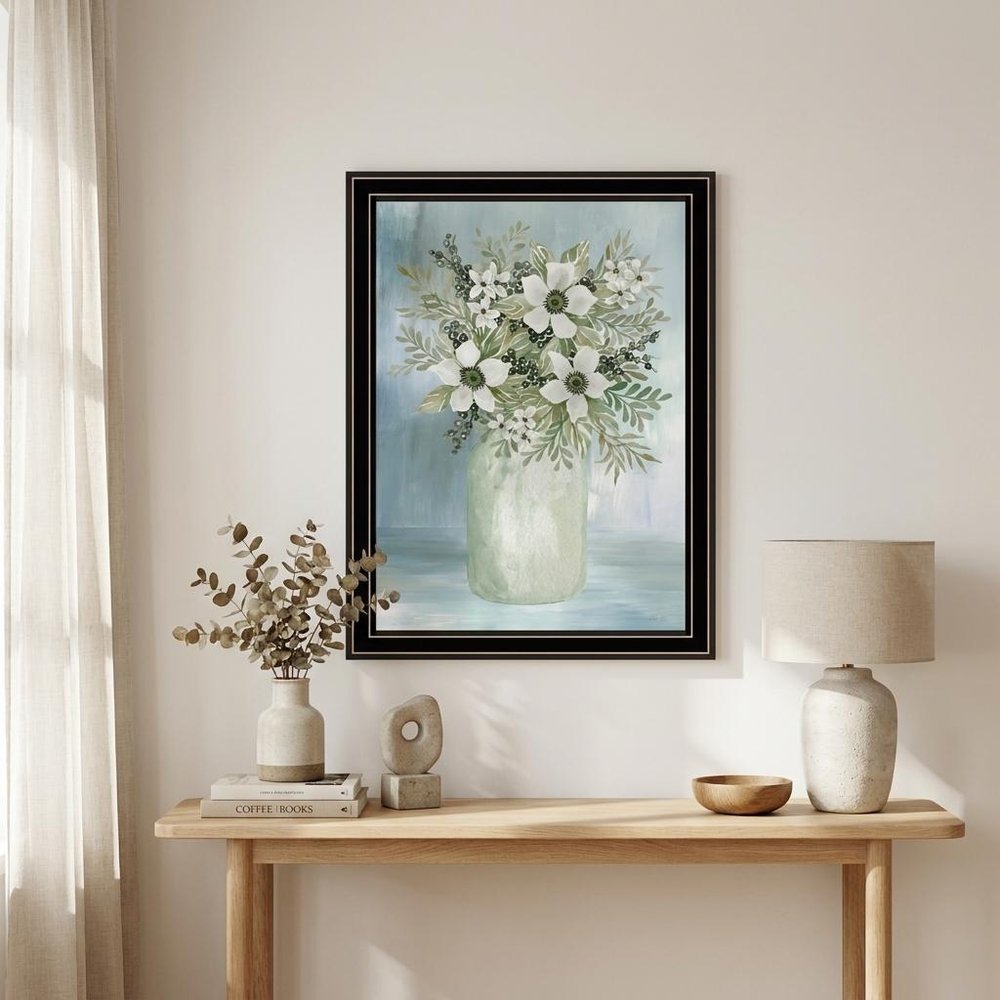 White Blooms Black Framed Print Wall Art