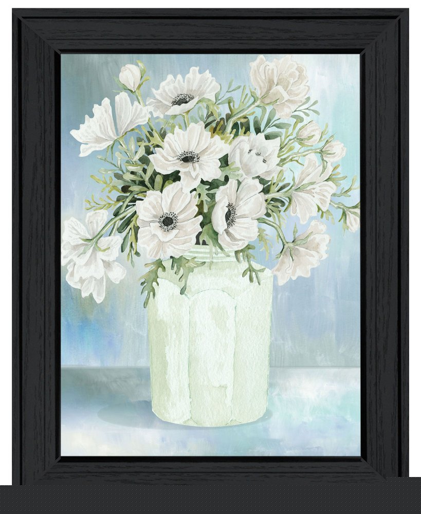 White Blooms Black Framed Print Wall Art