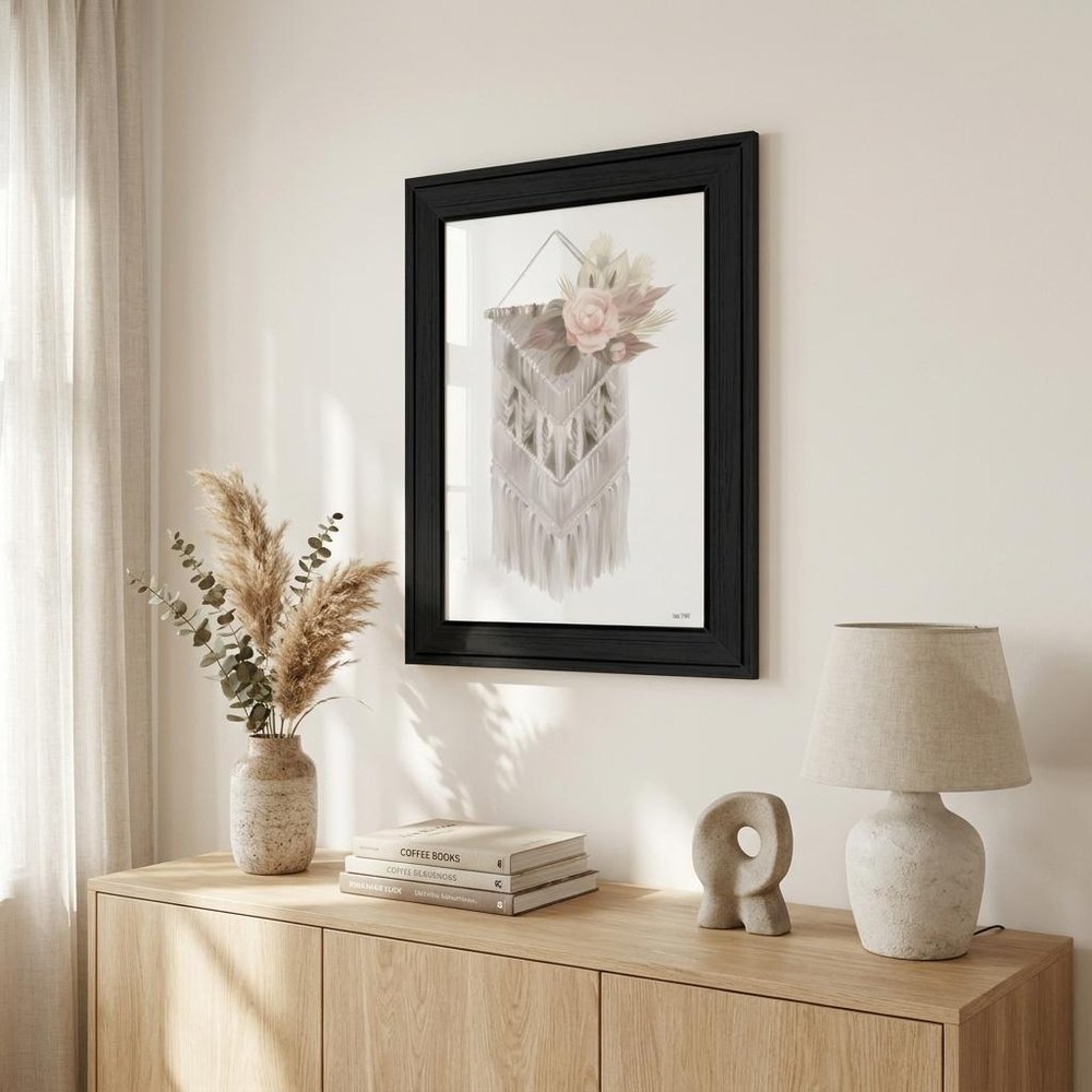 BOHEMIAN MACRAME Black Framed Print Wall Art
