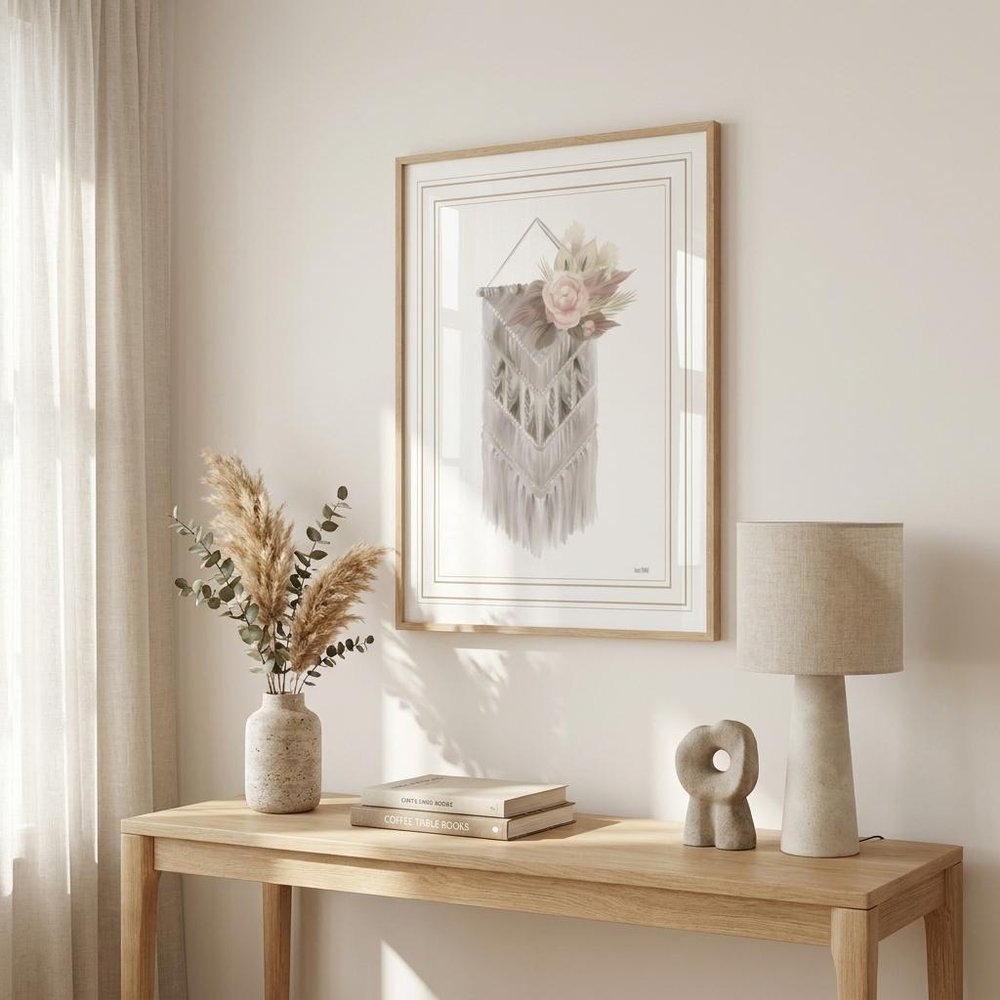 BOHEMIAN MACRAME White Framed Print Wall Art