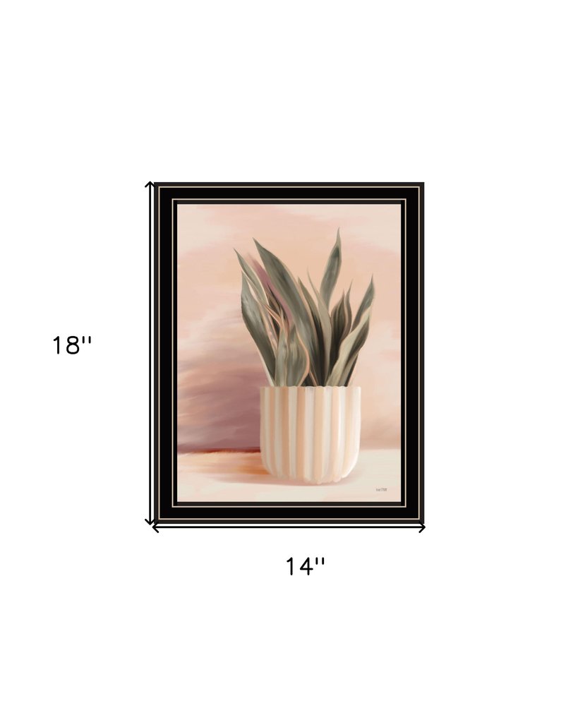 Striped Bohemian Plant Black Framed Print Wall Art