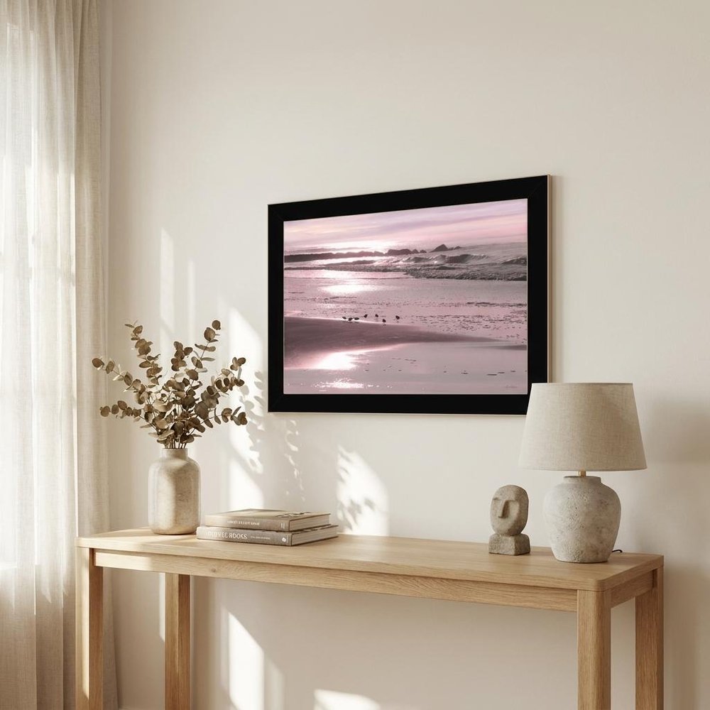 Breakfast On The Beach Black Framed Print Wall Art