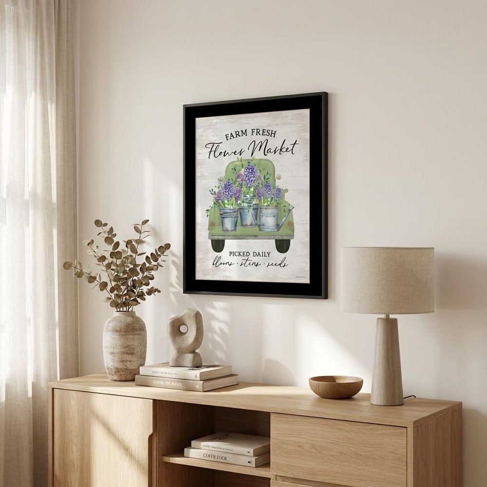 Flower Market Hyacinths Black Framed Print Wall Art