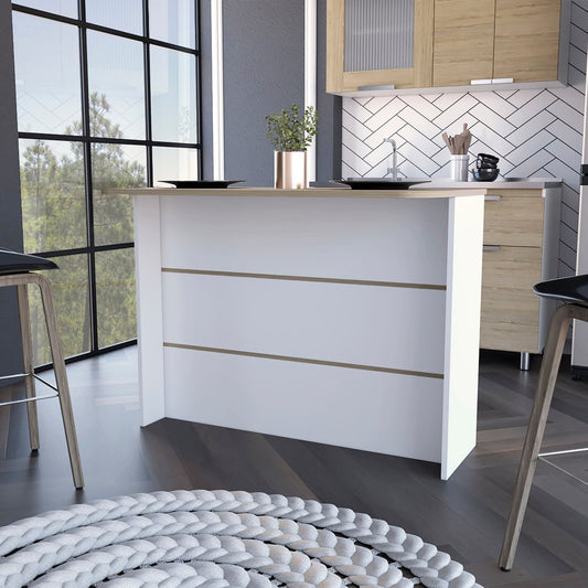 White and Natural 47" Kitchen Island With Storage