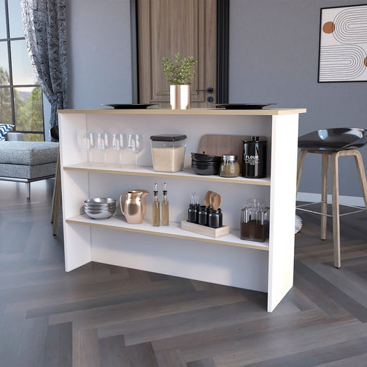 White and Natural 47" Kitchen Island With Storage