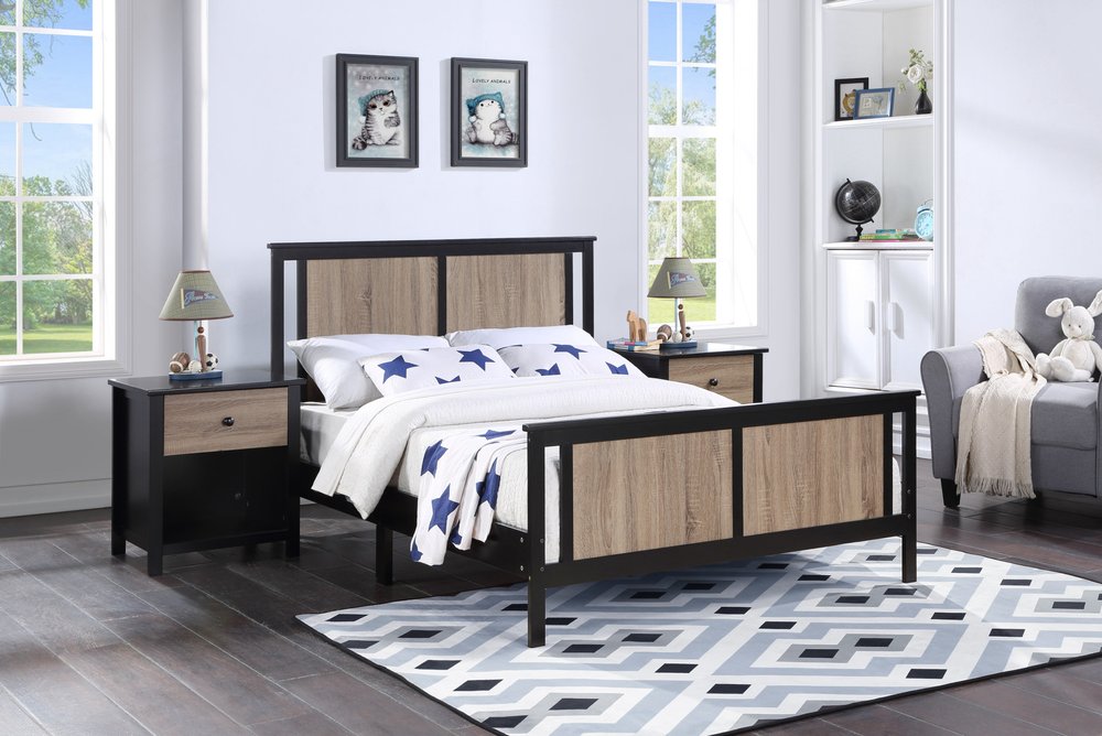 Black And Walnut Reversible Solid Wood Full Bed Frame