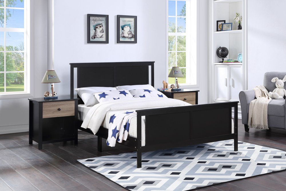 Black And Walnut Reversible Solid Wood Full Bed Frame