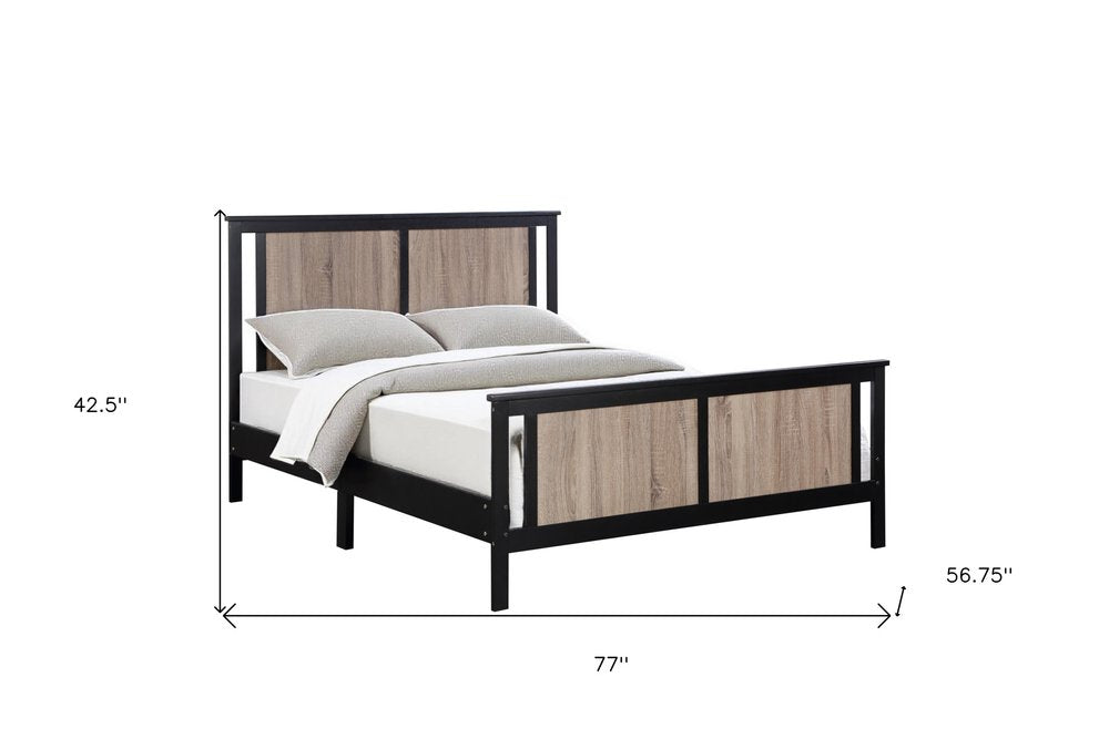 Black And Walnut Reversible Solid Wood Full Bed Frame