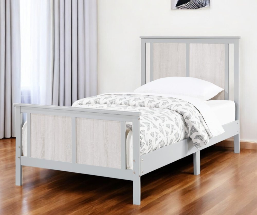 Gray And White Reversible Solid Wood Twin Bed Frame