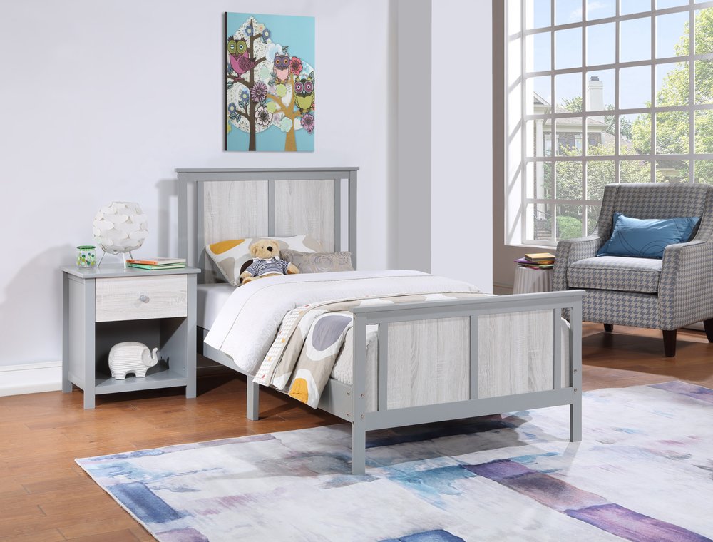 Gray And White Reversible Solid Wood Twin Bed Frame