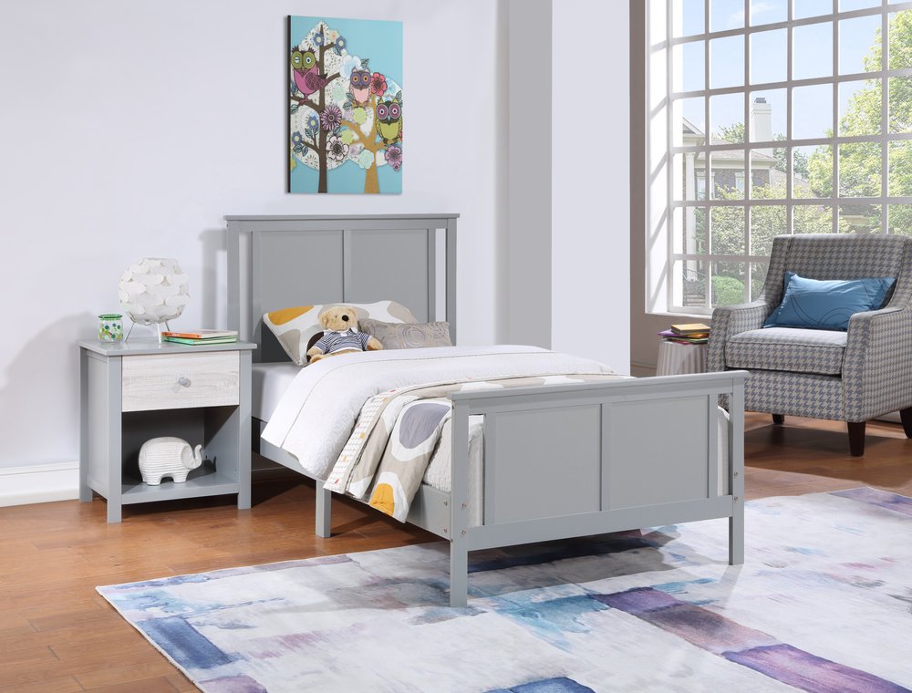 Gray And White Reversible Solid Wood Twin Bed Frame