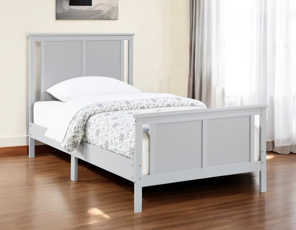 Gray And White Reversible Solid Wood Twin Bed Frame