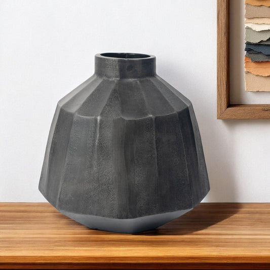 11" Gray Geometric Round Aluminum Table Vase