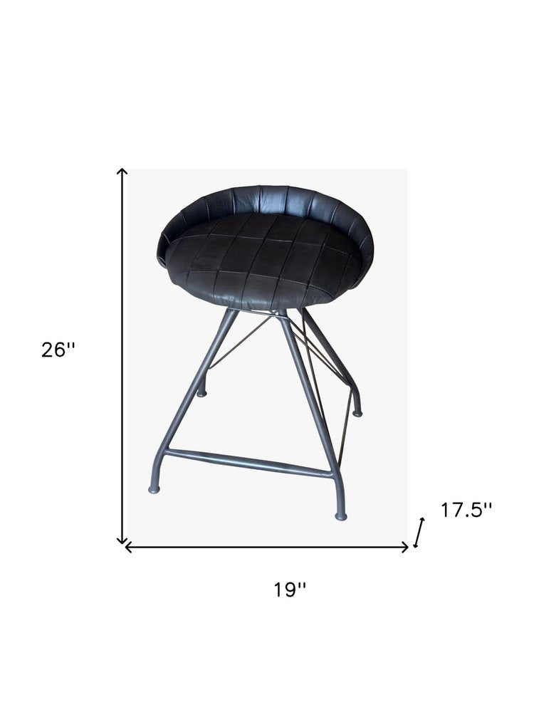 24" Gray Leather and Iron Low Back Counter Height Swivel Bar Chair