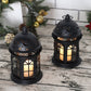 Set of Two Black Metal Celestial Tabletop Lantern Candle Holders