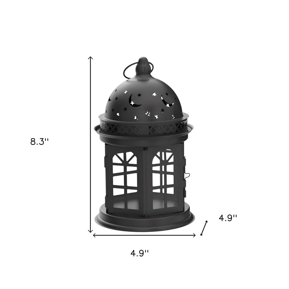 Set of Two Black Metal Celestial Tabletop Lantern Candle Holders