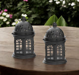 Set of Two Black Metal Celestial Tabletop Lantern Candle Holders