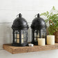 Set of Two Black Metal Celestial Tabletop Lantern Candle Holders