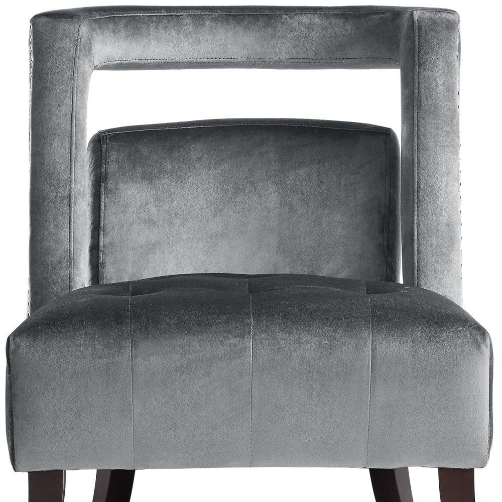 26" Gray and Black Velvet Tufted Side Chair