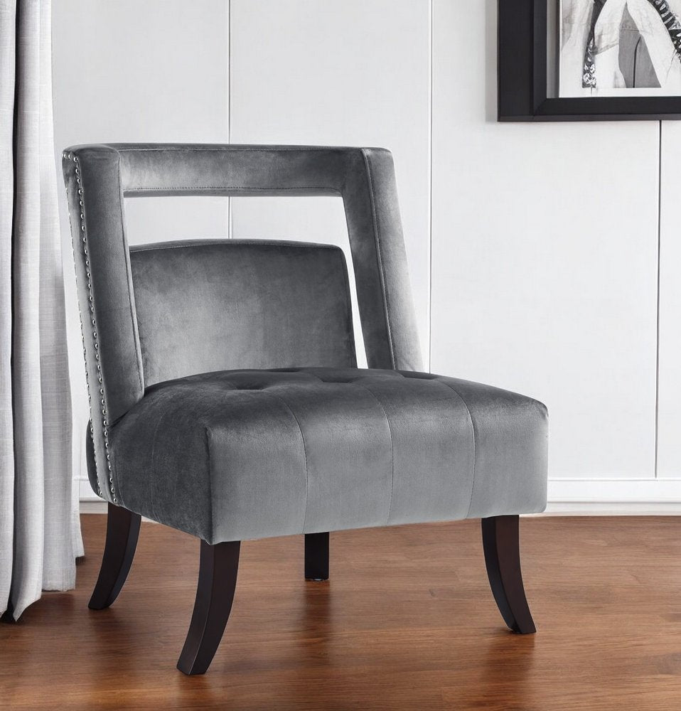 26" Gray and Black Velvet Tufted Side Chair