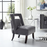 26" Gray and Black Velvet Tufted Side Chair