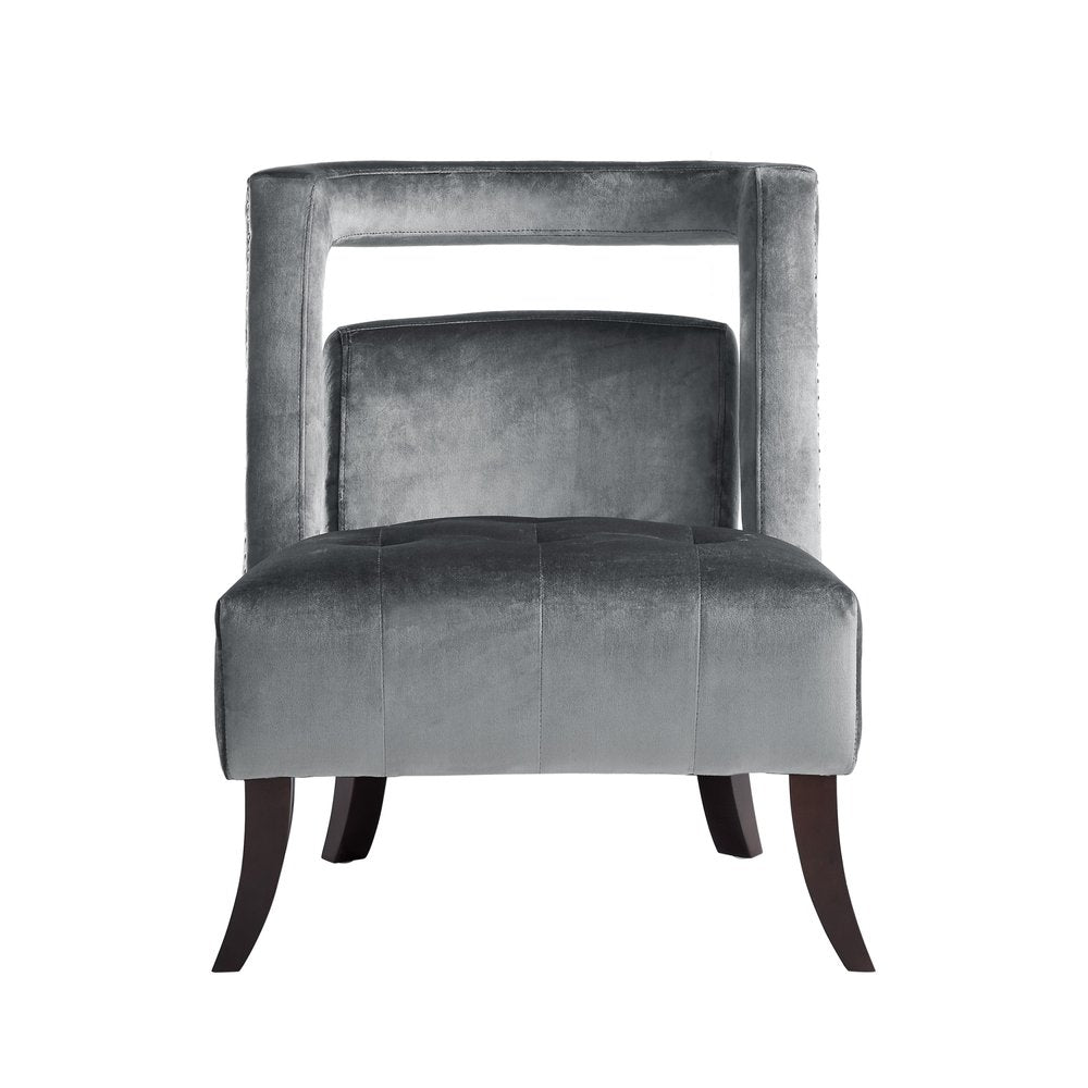 26" Gray and Black Velvet Tufted Side Chair