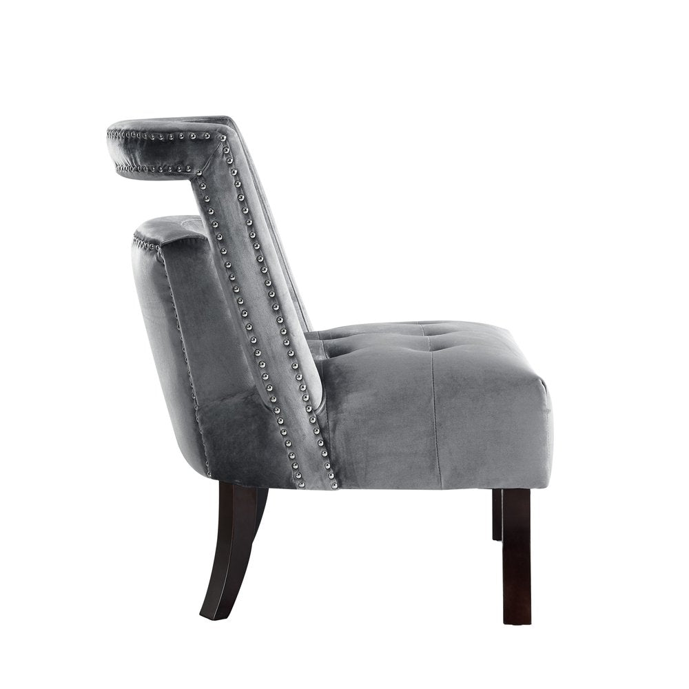 26" Gray and Black Velvet Tufted Side Chair