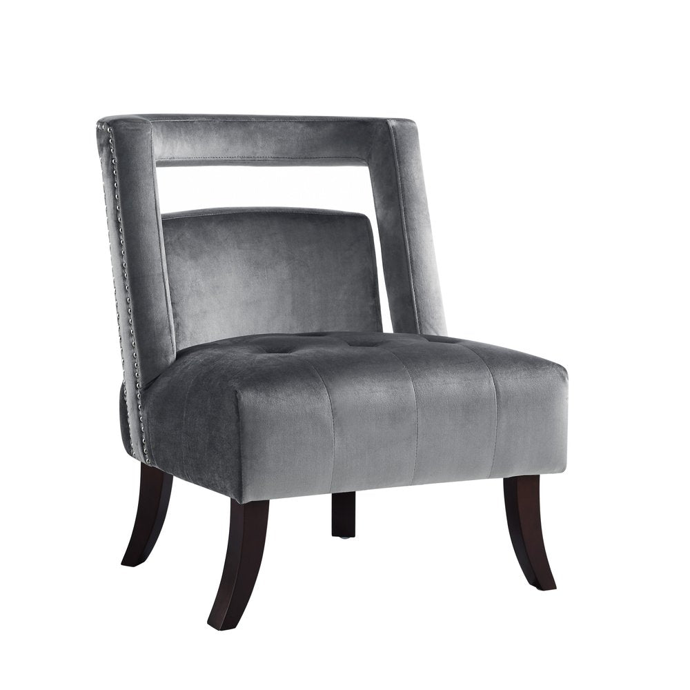 26" Gray and Black Velvet Tufted Side Chair