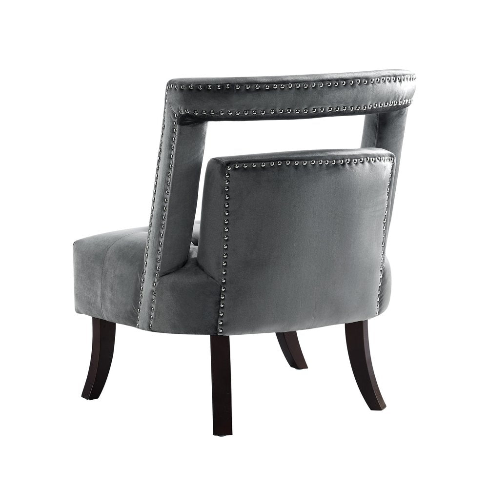 26" Gray and Black Velvet Tufted Side Chair