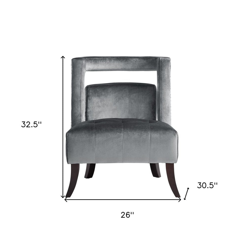 26" Gray and Black Velvet Tufted Side Chair